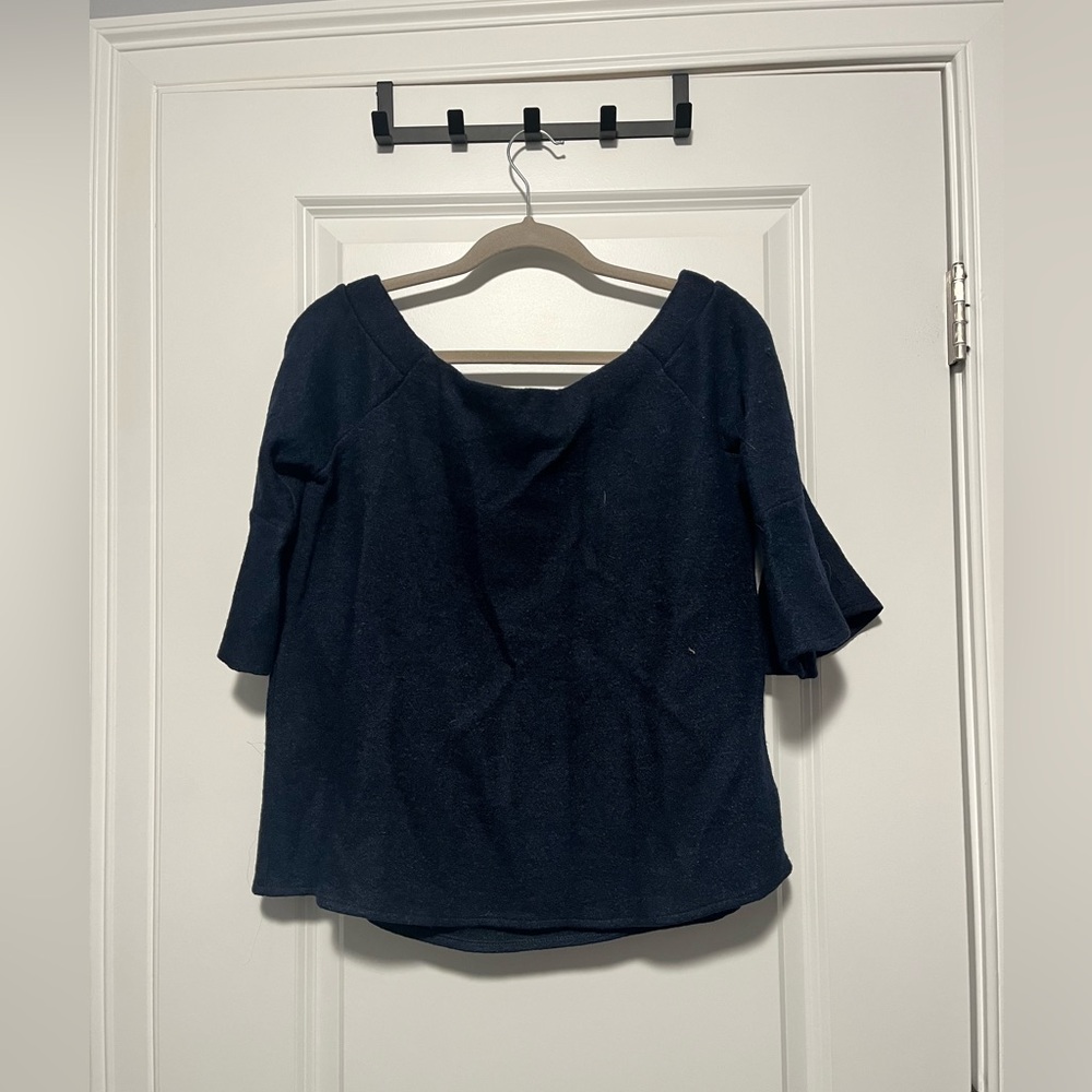 Navy Blue Flutter Sleeve Off the Shoulder Blouse